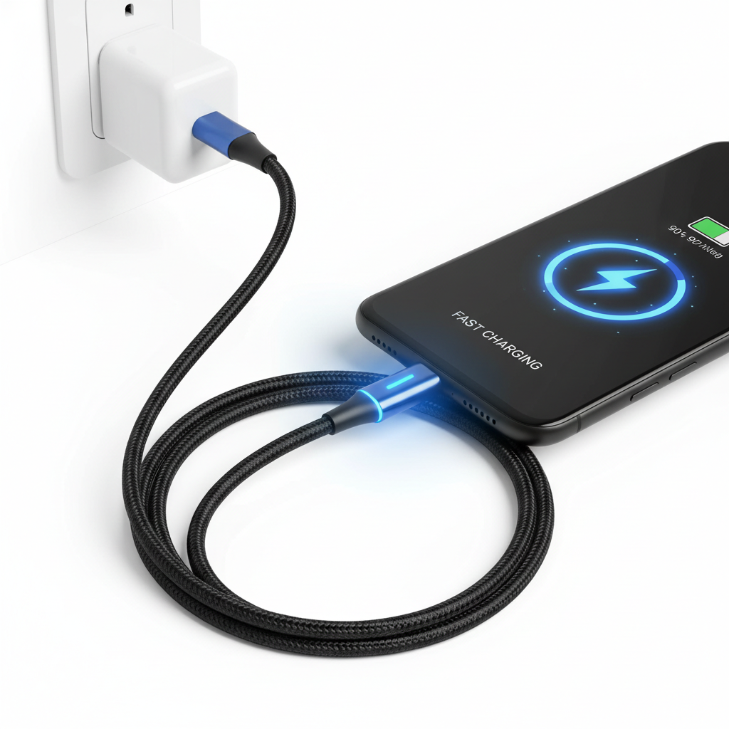 USB-C charging cable plugged into smartphone