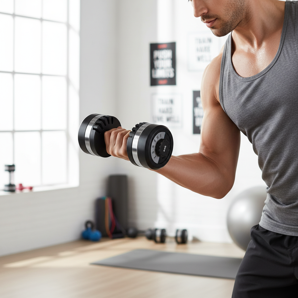 Adjustable Dumbbell Set in use lifestyle photo