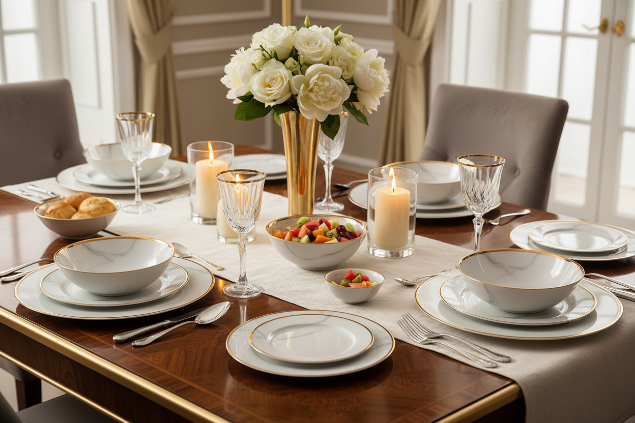 6-Piece Marble Finish Dinner Set - Lifestyle Shot