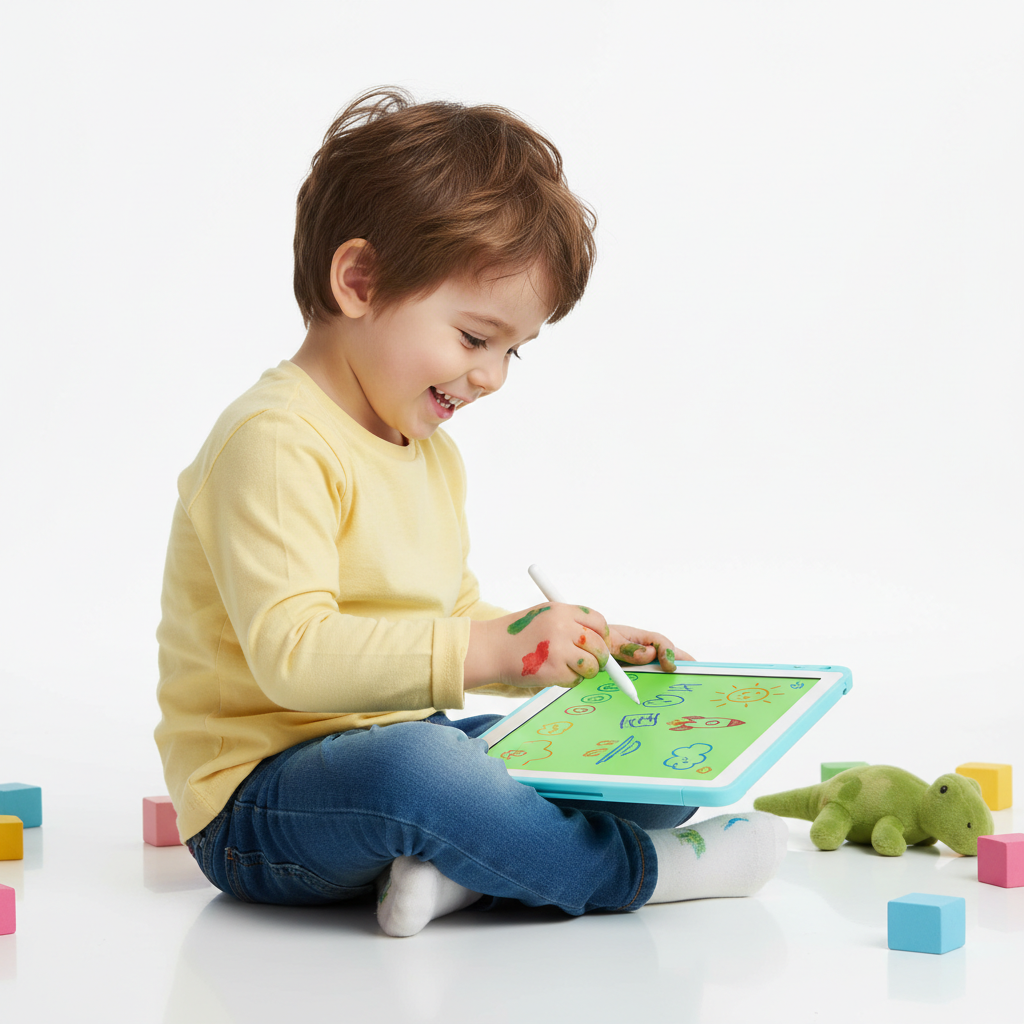 Child drawing on magnetic drawing board