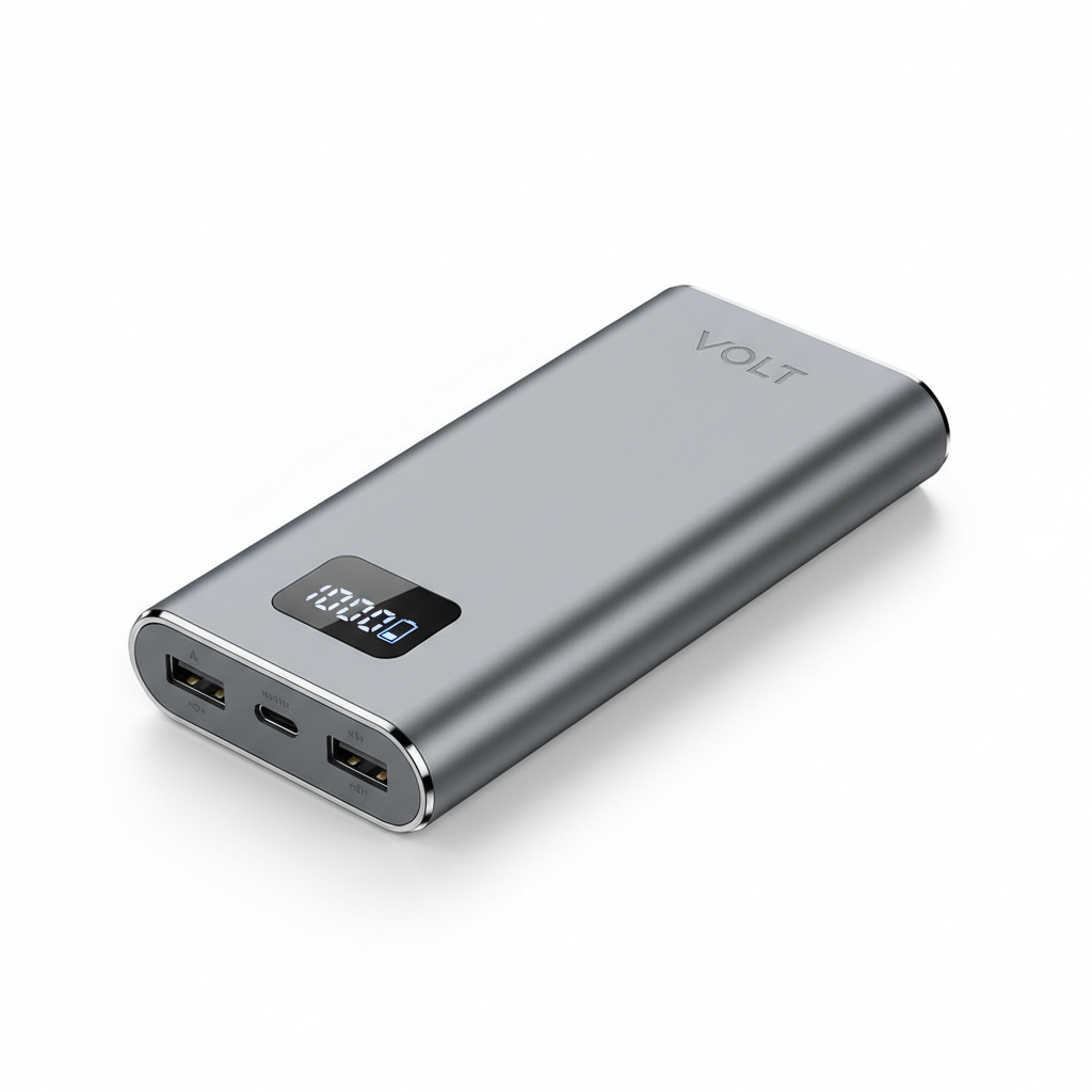 Slim 10000mAh power bank on white background