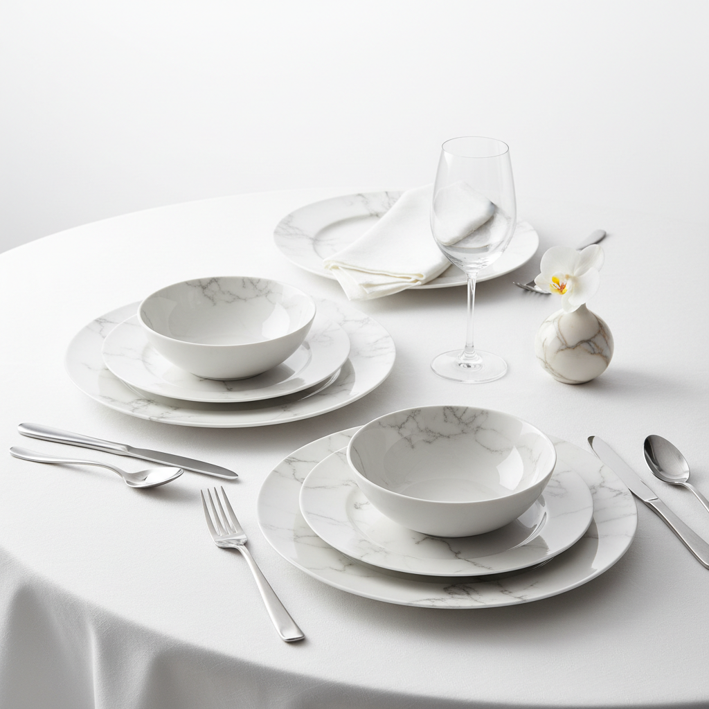 6-Piece Marble Finish Dinner Set - Product Shot