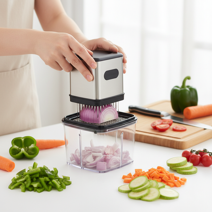 Vegetable chopper slicing fresh vegetables
