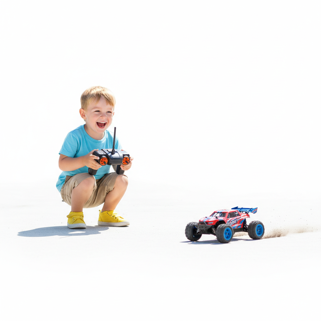 Child playing with remote control car
