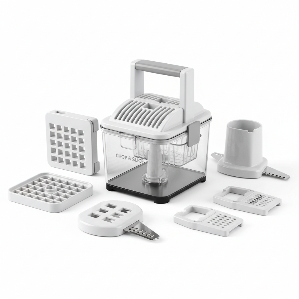 Multi-function vegetable chopper and slicer on white background