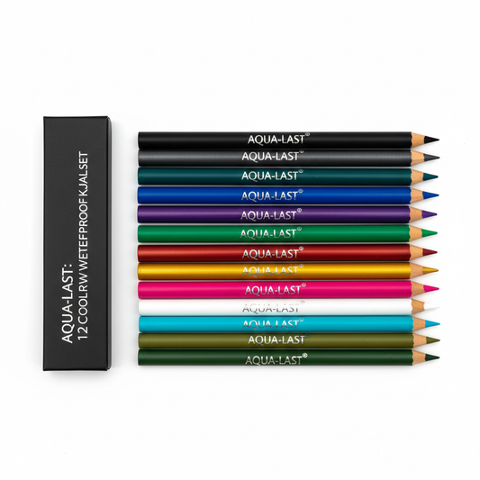 12 color waterproof kajal pencil set on white background