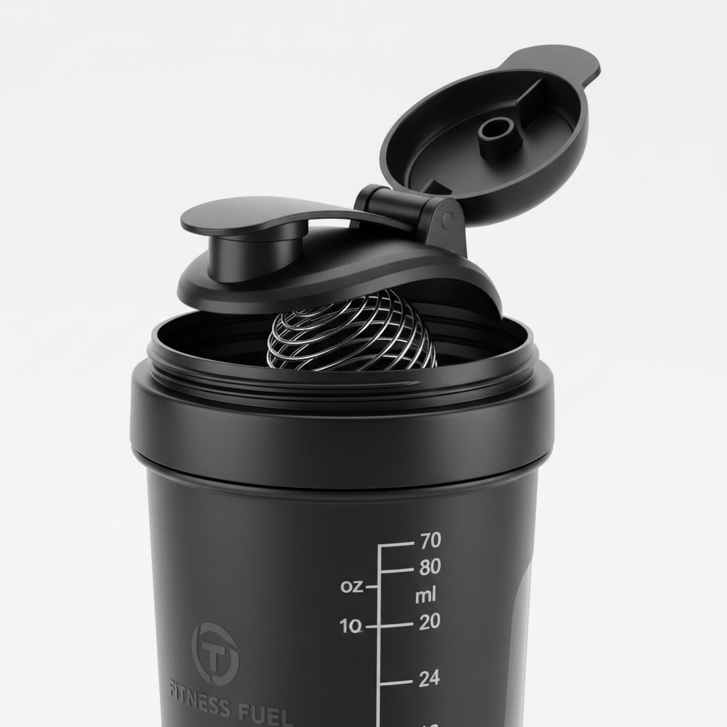 Protein Shaker Bottle measurement markings and mixing ball detail