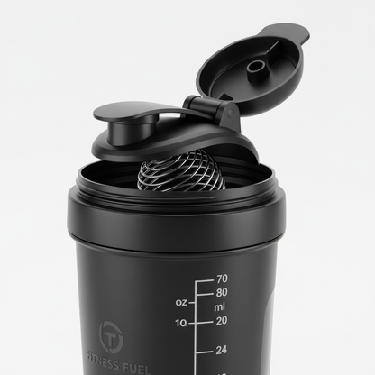 Protein Shaker Bottle measurement markings and mixing ball detail