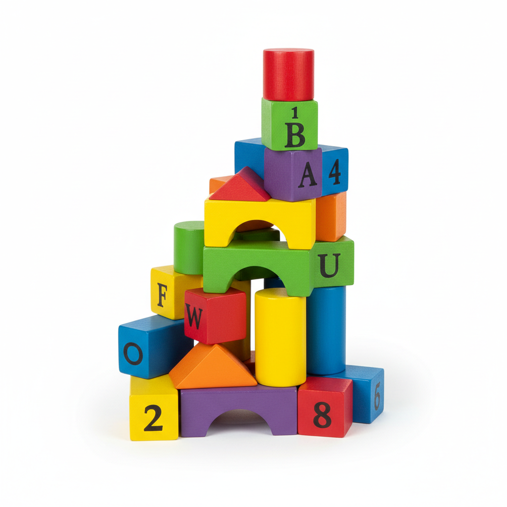 100 piece colorful kids building blocks set on white background